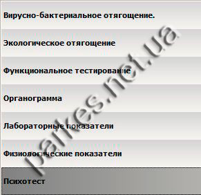 Разделы диагностического прибора Паркес Семейный доктор